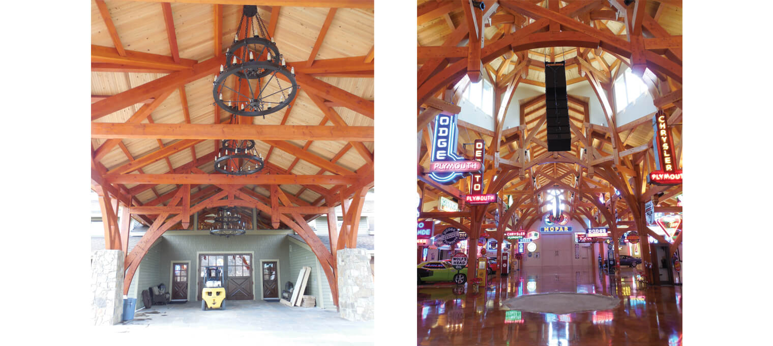 commercial timber frame hemi hideout car cathedral37