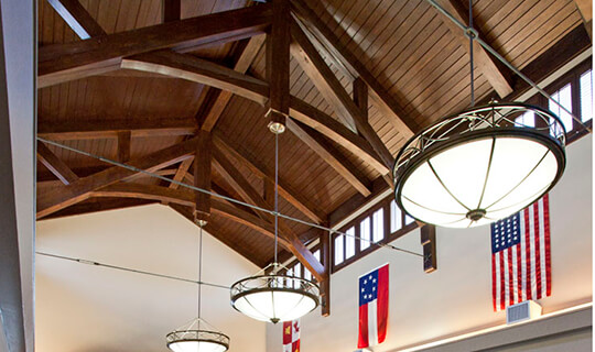 commercial timber frame bank lobby trusses