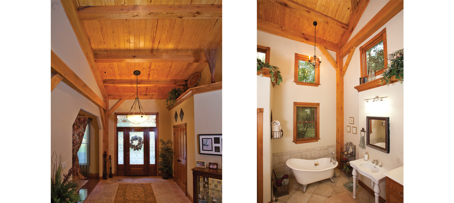 timber frame home bathroom foyer houston timberframe 7