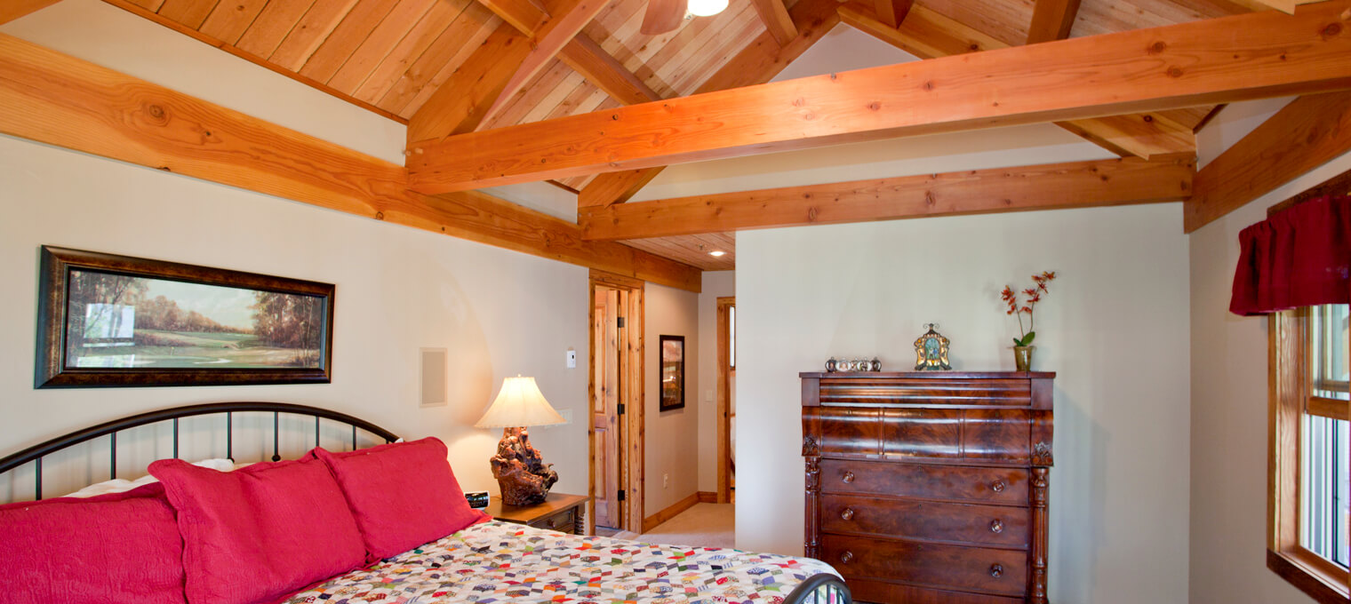 timber frame home bedroom mountain retreat 11