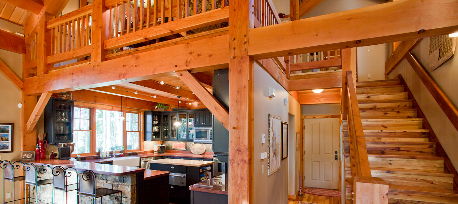 timber frame home kitchen loft mountain retreat 12
