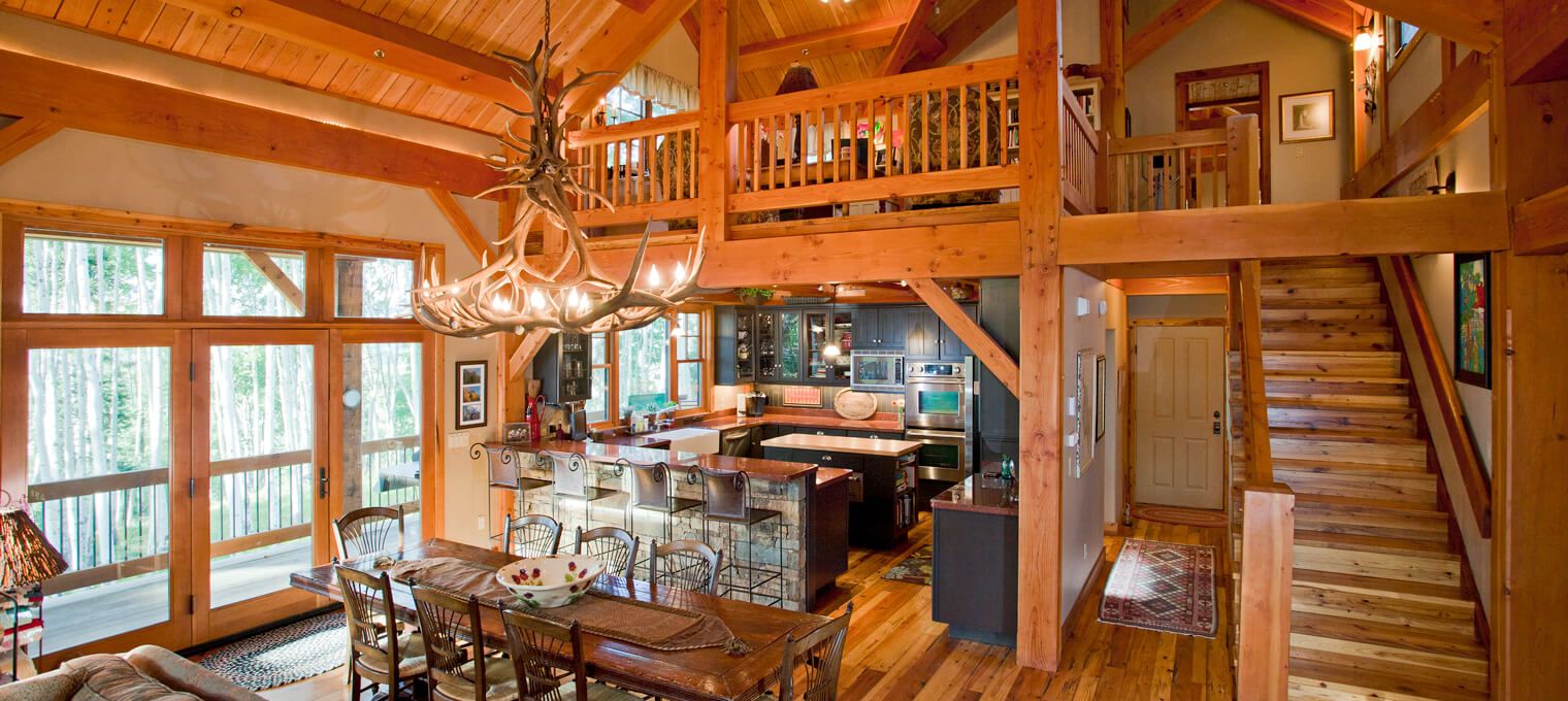 timber frame home kitchen loft mountain retreat 18