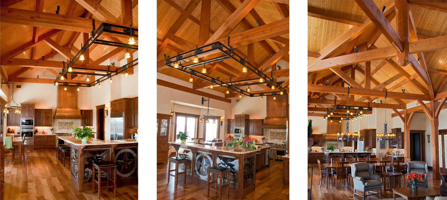 timber frame home kitchen trusses hill country home 12