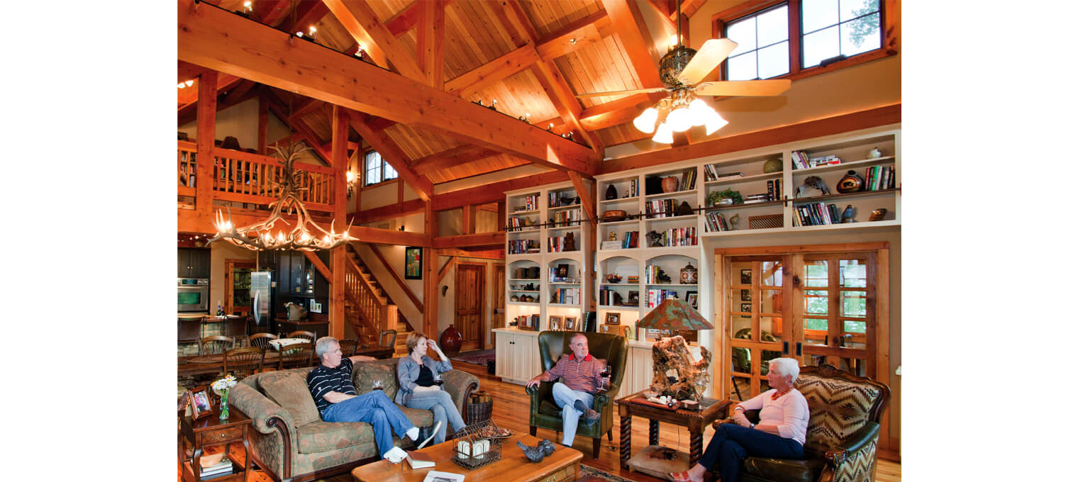 timber frame home living room mountain retreat 13