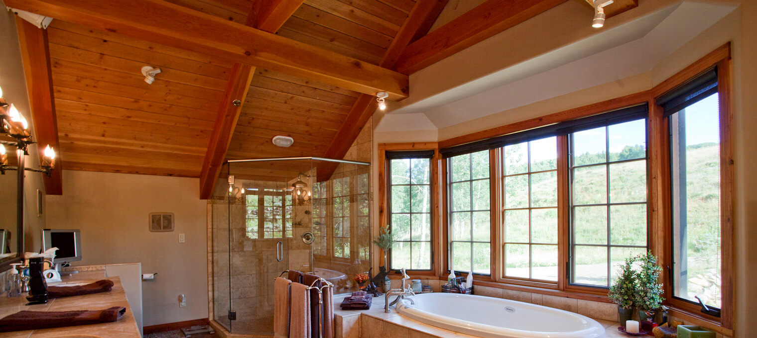 timber frame home master bathroom mountain retreat 8