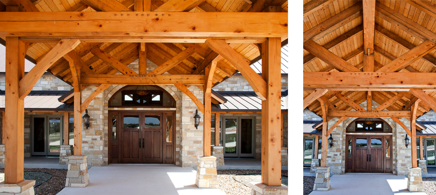 timber frame home outdoor entrance hill country home 8