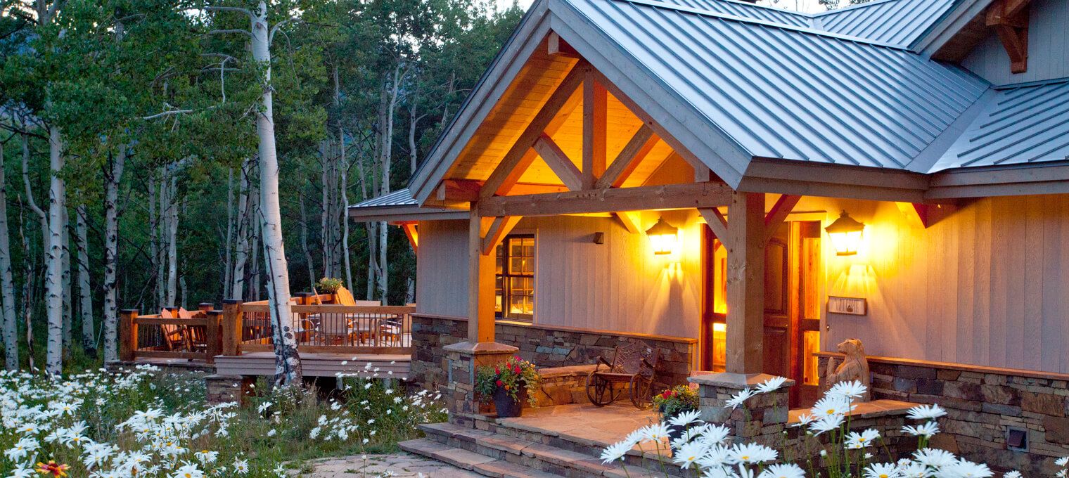 timber frame home truss entrance mountain retreat 16
