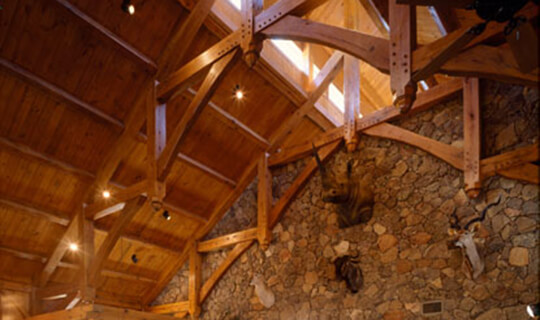 timber frame home big game great room