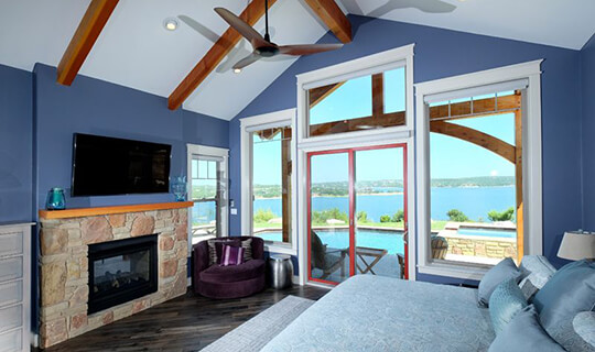 timber frame home lake view