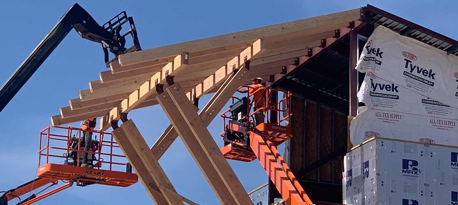 timber frame construction truss raisin progress11