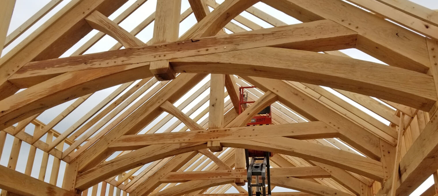 timber frame construction truss raisin progress14