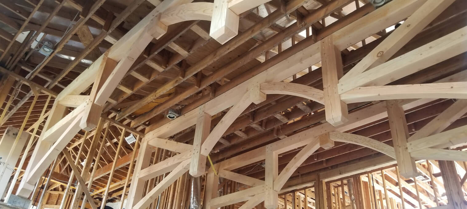 timber frame construction truss raisin progress2