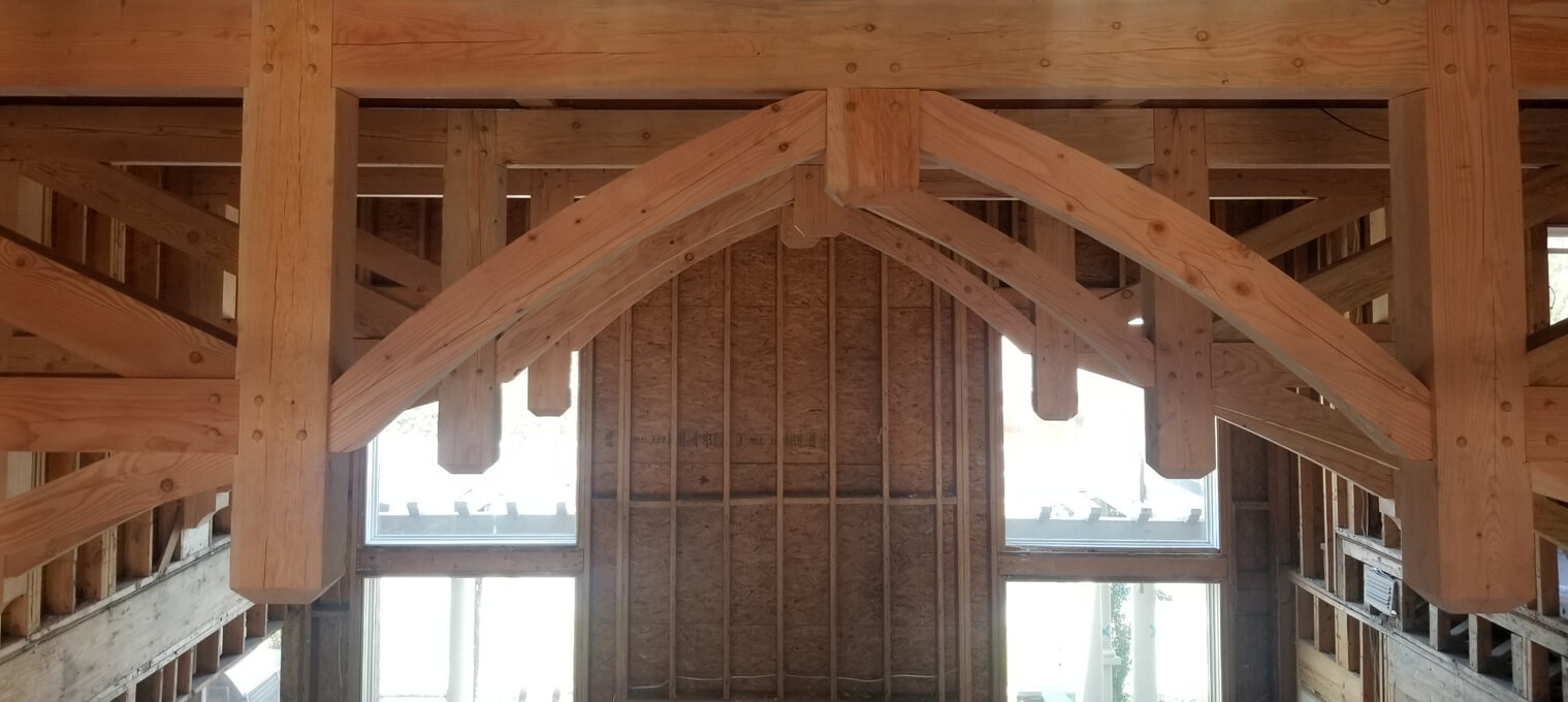 timber frame construction truss raisin progress3