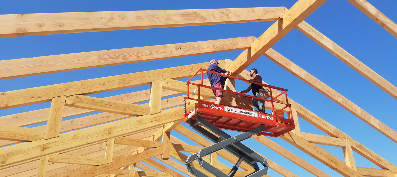 timber frame construction truss raisin progress4