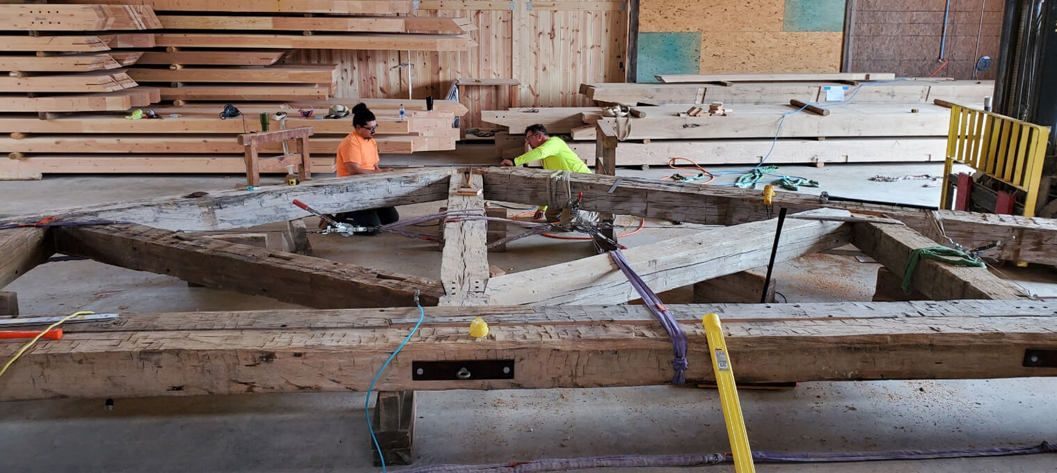 timber frame construction truss raisin progress5
