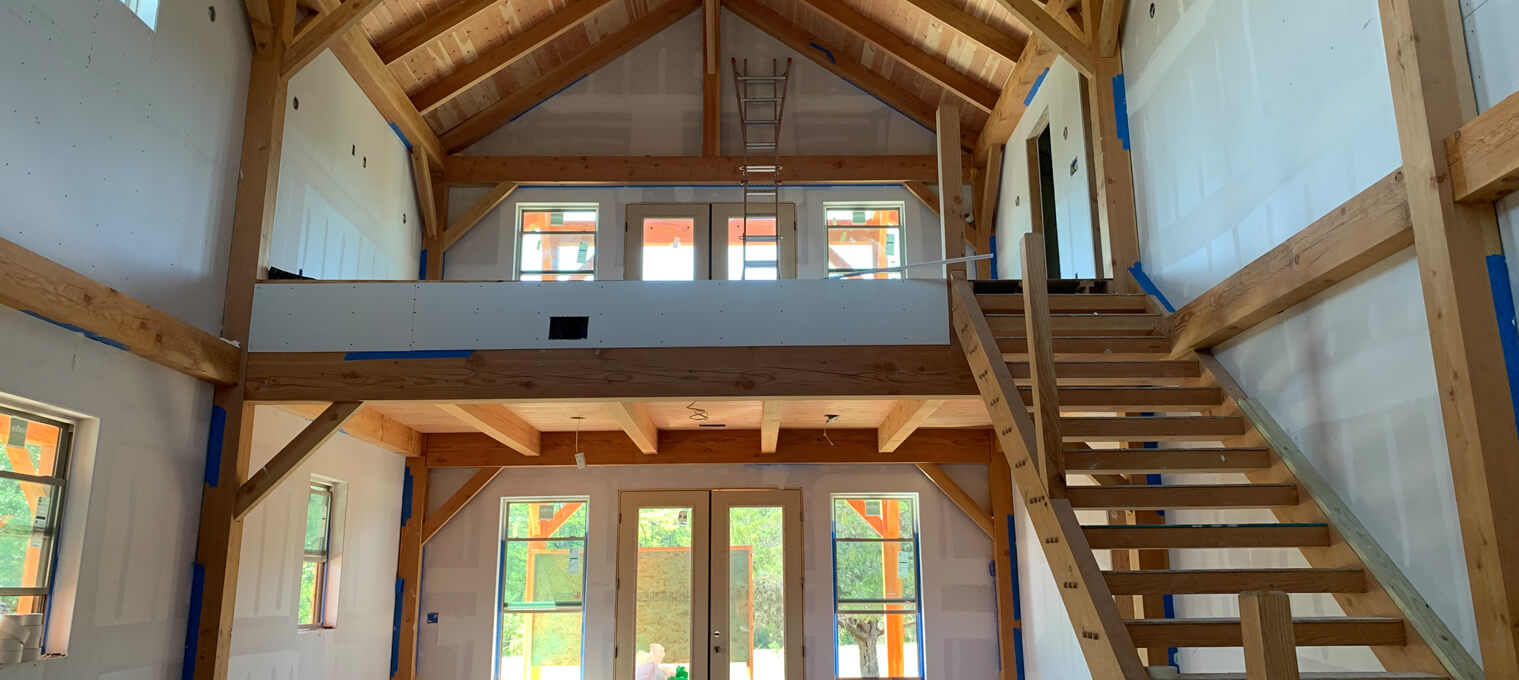 timber frame construction truss raisin progress6