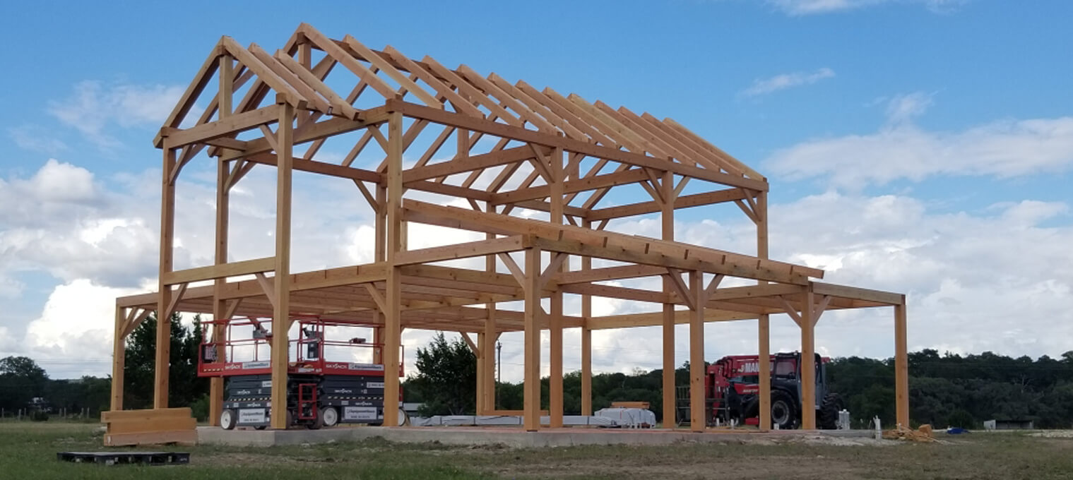 timber frame construction truss raisin progress7