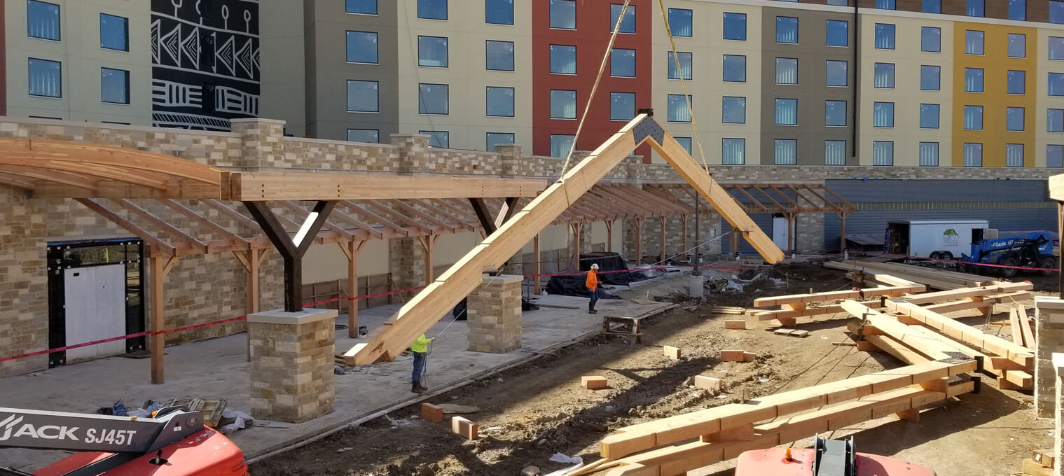progress mass timber frame construction truss raising16
